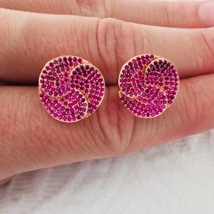 Pink Zircon Cubic Zirconia Rose Gold Stud Earrings